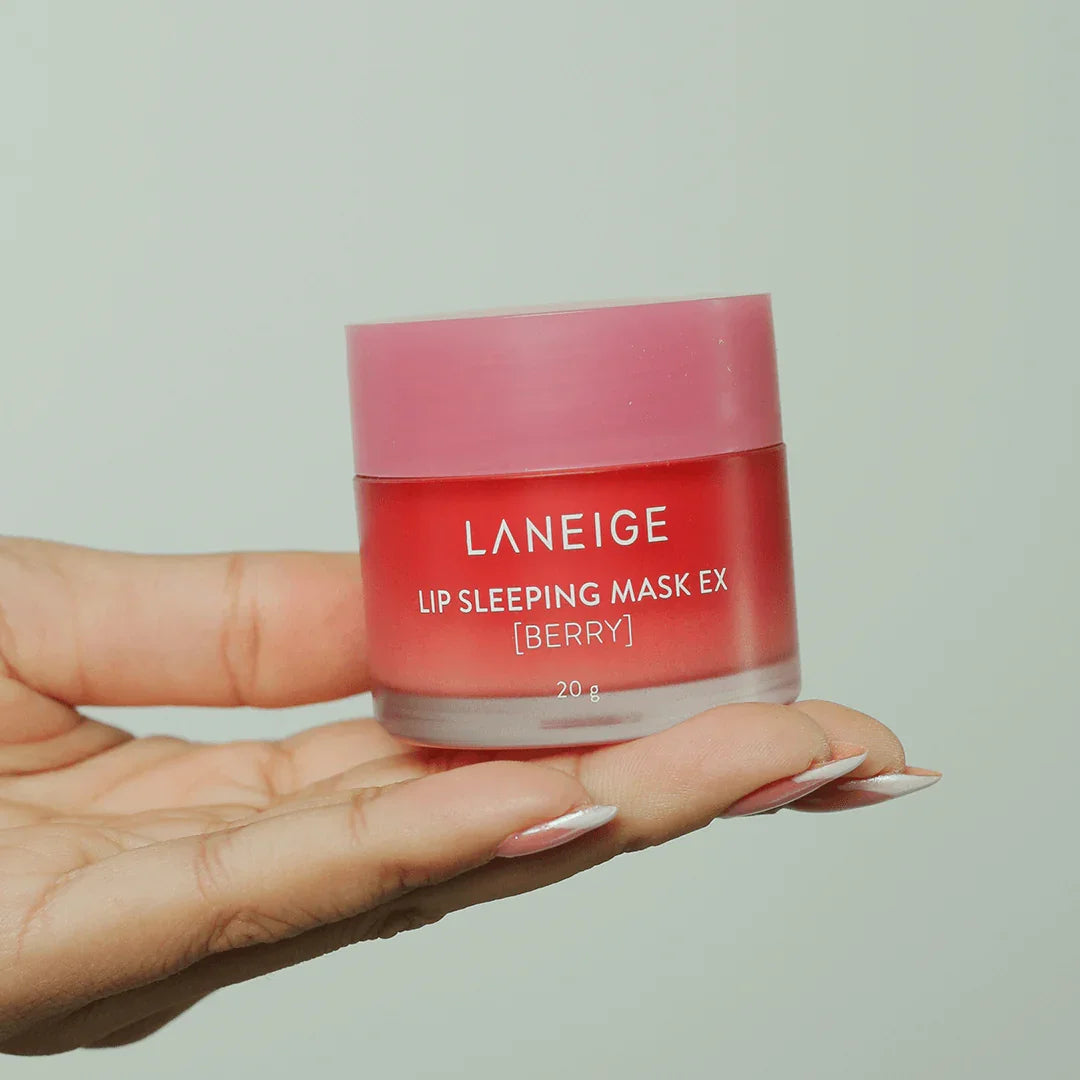 Laneige Lip Sleeping Mask EX Berry 20g held in hand, Korean beauty skincare product