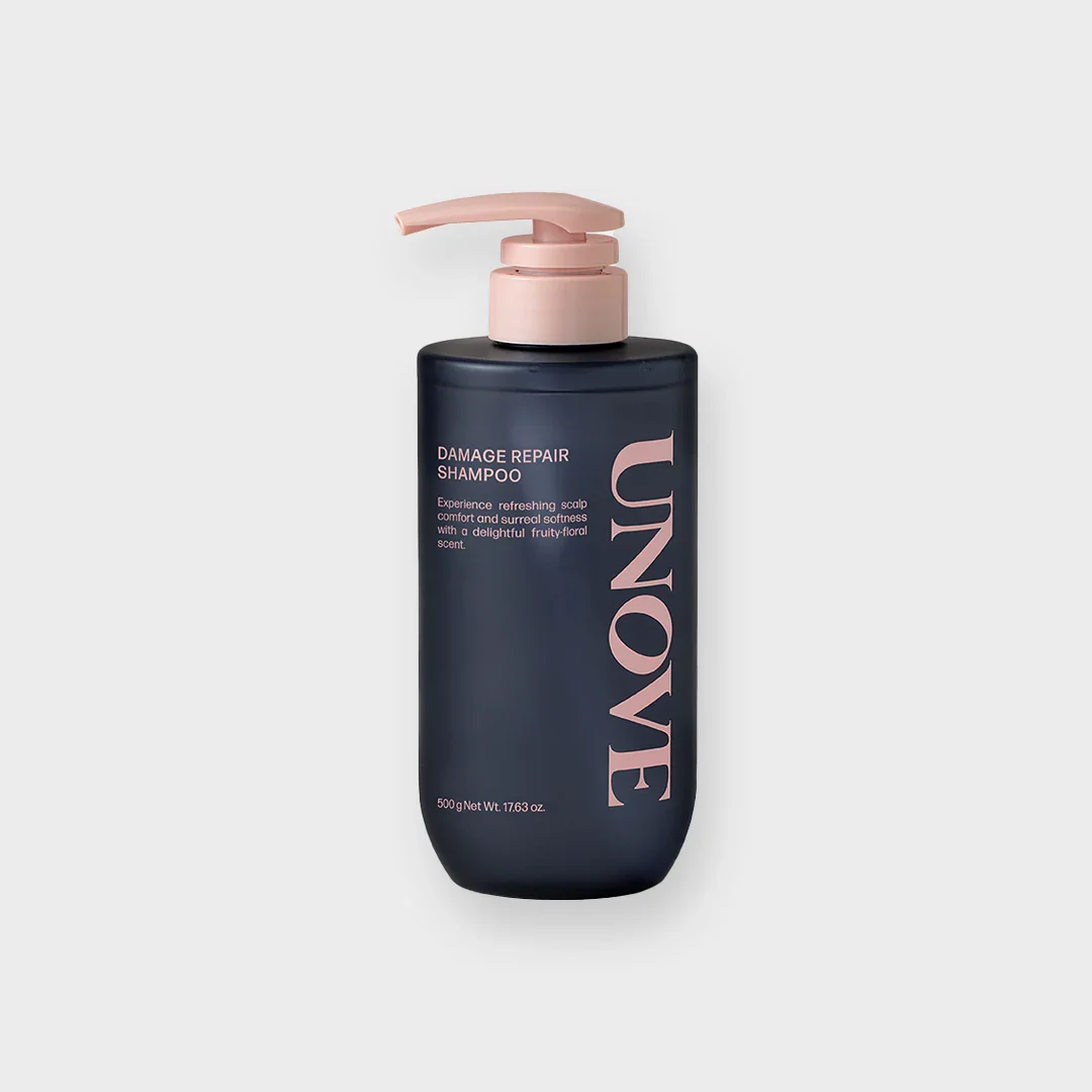 UNOVE Damage Repair Shampoo with fruity-floral scent, 500g bottle for scalp comfort and softness